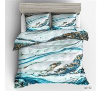 Set di biancheria da letto con copripiumino e federe, motivo marmo turchese, design con sabbie mobili liquido e oro, moderno, astratto, estetico, marmorizzato, per ragazzi e ragazze, decorazione per