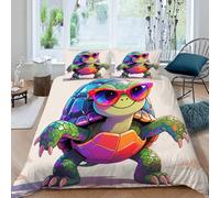 Set di biancheria da letto con copripiumino e federe, motivo Tartaruga carina Animale dell'oceano, per bambini, ragazzi, ragazze, adolescenti, set di copripiumino decorazione per la stanza (Dx9089)