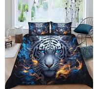 Set di biancheria da letto con copripiumino e federe, motivo Tigre selvatica Fiamma rossa blu, per bambini, ragazzi, ragazze, adolescenti, set di copripiumino decorazione per la stanza (Dz3461)