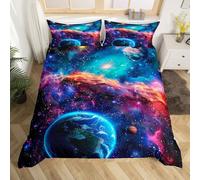 Set di biancheria da letto con copripiumino e nebulosa stellata con pianeti e galassia misteriosa, decorazione per la camera dei ragazzi e ragazze, collezione di biancheria da letto per lettino, 2