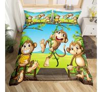 Set di biancheria da letto con copripiumino e tre scimmie in stile cartone animato, per bambini, ragazzi e ragazze, copripiumino con motivo safari con banane e vite, collezione per camera da letto, 2