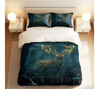 Set di biancheria da letto con copripiumino, foresta mistica, motivo cervo etereo fluorescente, in stile foresta, morbido e traspirante, adatto per bambini e adulti (03, king size 240 x 220 cm + 65 x