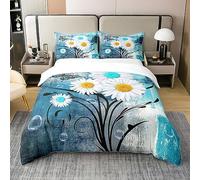 Set di biancheria da letto con copripiumino in 100% cotone con margherite, per bambini e adulti, set di biancheria da letto con pittura a olio color foglia di tè, copripiumino per letto super king