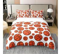 Set di biancheria da letto con copripiumino in 100% cotone, motivo pallacanestro, arancione e nero, per bambini, ragazzi, adulti, stile sportivo, hippie street art, 1 federa (senza piumino), per letto