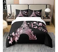 Set di biancheria da letto con copripiumino in 100% cotone, motivo: Torre Eiffel di Parigi, 100% cotone, per bambini, ragazzi e ragazze, motivo farfalla famosa città, decorazione per camera da letto,
