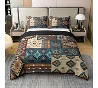 Set di biancheria da letto con copripiumino in 100% cotone naturale, stile rustico azteco, per letto king size, 3 pezzi, set di biancheria da letto dei nativi del sud-ovest americano, con orso, cervo