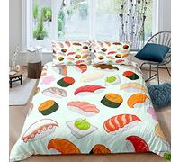 Set di biancheria da letto con copripiumino in stile giapponese, per bambini, adulti, sushi giapponese, ultra morbido, con cerniera singola