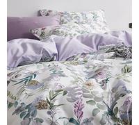 Set di biancheria da letto con copripiumino in stile giardino floreale, colore viola acquerello, liscio, morbido, motivo botanico, 3 pezzi, 1 copripiumino + 2 federe (letto matrimoniale/matrimoniale,