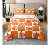 Set di biancheria da letto con copripiumino king size, 100% cotone, stile rustico, per ragazzi e ragazze, motivo a scacchi, zucche raccolte e raccolti, morbido, decorazione per la camera da letto dei