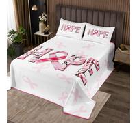 Set di biancheria da letto con copripiumino motivazionale per donne, per la sensibilizzazione sul cancro al seno, con scritta "Get Well Soon", colore bianco e rosa chiaro, set di biancheria da letto