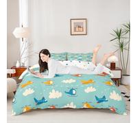 Set di biancheria da letto con copripiumino per culla, motivo aeroplano, cielo blu e nuvole bianche (senza piumino), decorazione per camera da letto dei bambini, 2 pezzi