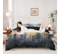 Set di biancheria da letto con copripiumino per culla, motivo albero di montagna misterioso (senza piumino), giungla nebbiosa natura, piante, decorazione per la camera dei bambini, 2 pezzi