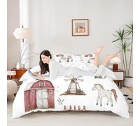 Set di biancheria da letto con copripiumino per culla, motivo animali della fattoria, cavallo, pecora, gatto (senza piumino), decorazione per camera da letto dei bambini, 2 pezzi