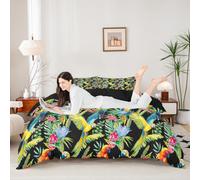 Set di biancheria da letto con copripiumino per culla, motivo pappagallo acquerello, rustico, tropicale, cactus, fiori, 2 pezzi, per ragazzi e ragazze, con uccelli, giardino, natura, verde (senza