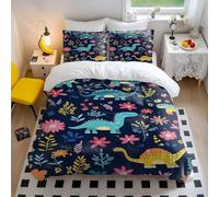 Set di biancheria da letto con copripiumino per letto singolo, con simpatico dinosauro e stravagante dinosauro, in microfibra ultra morbida, per bambini, ragazzi e ragazze, decorazione per camera da