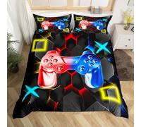 Set di biancheria da letto con copripiumino per videogiochi, console e gaming per ragazzi, motivo geometrico esagonale, morbido, set da 3 pezzi per letto matrimoniale
