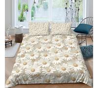 Set di biancheria da letto con copripiumino reversibile con stampa con margherite, con chiusura a cerniera, 3 pezzi, in microfibra morbida e leggera, per letto king size (220 x 240 cm)