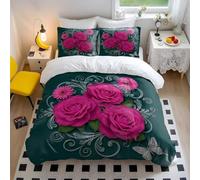 Set di biancheria da letto con copripiumino romantico con rose e farfalle, elegante dettagli dorati, in microfibra, morbida stampa floreale, per decorazione della camera da letto (stile 2, singolo