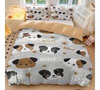 Set di biancheria da letto con copripiumino singolo con stampa di un cucciolo disegnato a mano, in morbida microfibra, per bambini e ragazzi, decorazione per camera da letto (stile 1, matrimoniale