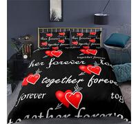 Set di Biancheria da Letto con Cuore Rosso e Cerniera,Copripiumino 260 X 240 con Stampa Romantica 3D e Federe,Copripiumino con Stampa di Lettere Rosse con Amore e Freccia,Copriletto Morbido per Coppi