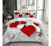 Set di Biancheria da Letto con Cuori Rossi e Bianchi Per Ragazze,Donne e Coppie - Set Copripiumino 200X200 con Stampa Geometrica a Pois Bianchi 2/3 Pezzi - Copripiumino 200X200 in Microfibra Mor