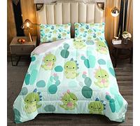 Set di biancheria da letto con dinosauro a fumetto, copripiumino, trapunta, trapunta, trapunta, trapunta, piumone con piante verdi e piumone per letto singolo