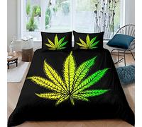 Set di biancheria da letto con foglie di cannabis e copripiumino per bambini, ragazzi, ragazze, adulti, Marijuana, erbacce, canapa, copriletto allucinogeni con 2 federe, 3 pezzi, colore: nero