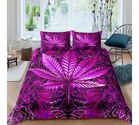 Set di biancheria da letto con foglie di cannabis Marijuana Foglie di marijuana, copriletto trippy, per donne e adulti, con 2 federe, 3 pezzi, colore: viola