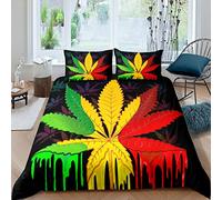 Set di biancheria da letto con foglie di marijuana e foglie di cannabis, per bambini, ragazzi, adulti, marijuana, erbacca, foglia, copriletto psichedelico, collezione 3 pezzi matrimoniale