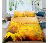 Set di biancheria da letto con girasole, con motivo floreale, colore giallo brillante, per bambini, ragazzi, ragazze, romantici fiori e trapunte botaniche, 3 pezzi, per letto matrimoniale