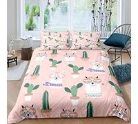 Set di biancheria da letto con lama in alpaca e cactus, per bambini e ragazze, con copripiumino e federe, per le vacanze estive, colore rosa, per le vacanze estive