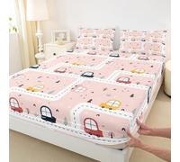 Set di biancheria da letto con lenzuolo con angoli king size con mappa della città, colore rosa, senza lenzuolo superiore, ultra morbido e traspirante, 3 pezzi