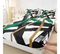 Set di biancheria da letto con lenzuolo con angoli, per letto matrimoniale, motivo geometrico semplice, 3 pezzi, linea moderna astratta e moderna, con 2 federe, decorazione per la camera di bambini