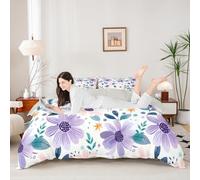 Set di biancheria da letto con margherite viola, stile rustico rustico con copripiumino floreale per ragazzi e ragazze, decorazione per la camera da letto singolo, 2 pezzi, senza piumino