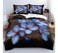 Set di Biancheria da Letto con Motivo a Fiori di Ciliegio Blu e Federe. Lussuoso Set Copripiumino 135X200 con Fiori 3D per Adulti,Donne e Bambini. Copripiumino 135X200 Nero in Microfibra di Facile Ma