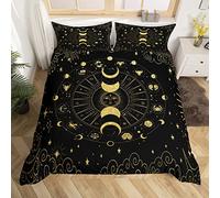 Set di biancheria da letto con motivo a forma di mandala e sole e luna con costellazione zodiacale, copripiumino dorato e nero con stelle galassia e nebulosa per letto matrimoniale, 3 pezzi