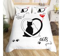 Set di biancheria da letto con motivo a gatto, 3 pezzi, per innamorati, adulti, coppie, con 2 federe (senza piumino)