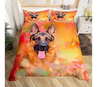Set di biancheria da letto con motivo a pastore tedesco, con motivo animale in 3D, biancheria da letto per animali domestici, set di biancheria da letto con motivo a foglie rosse autunnali