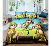 Set di biancheria da letto con motivo a scimmia, con tre scimmie, per bambini, ragazzi, ragazze, Safari, banana, vite, copriletto con animali, 3 pezzi, king size