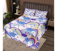 Set di biancheria da letto con motivo arcobaleno con motivo a righe colorate e fiabe, per bambini, ragazzi, ragazze, adolescenti, con cuori rosa, simpatiche nuvole, set con 2 federe, per letto