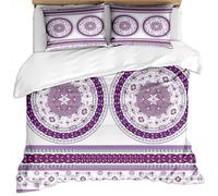 Set Di Biancheria Da Letto Con Motivo Arte Di Lusso Bohémien Con Motivo A Cerchi Lilla 3D In 3 Pezzi, Copripiumino Matrimoniale Invernale In Microfibra 240X220Cm E 2 Federe 50X80Cm, Chiusura A Cern