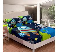 Set di biancheria da letto con motivo astronauta con motivo a razzo spaziale per bambini ragazze ragazzi Galaxy Lenzuolo con angoli per pianeta ultra morbido decorazione per camera king size 3 pezzi