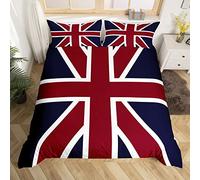 Set di biancheria da letto con motivo bandiera della Union Jack,camera da letto rossa e blu, set copripiumino a righe, 3 pezzi, con cerniera per letto matrimoniale