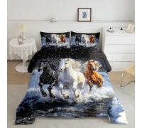 Set di biancheria da letto con motivo cavalli 3D, motivo cavalli che corrono, animali selvatici, decorazione per bambini, adolescenti, adulti, stampa invernale, neve, acqua, moderno, trapuntato, con 1