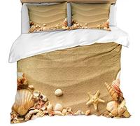 Set Di Biancheria Da Letto Con Motivo Conchiglia Stella Marina Gialla Da Spiaggia 3D In 3 Pezzi, Copripiumino Una Piazza E Mezza Invernale In Microfibra 200X200Cm E 2 Federe 50X80Cm, Chiusura A Cer