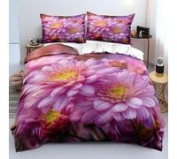 Set di Biancheria da Letto con Motivo Floreale di Crisantemo Rosa, elegante Copripiumino 260x240 cm con Margherite e Fiori per Bambini per Camera da Letto di Bambine e Adolescenti, Moderno Set Coprip