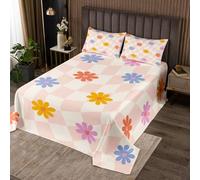 Set di biancheria da letto con motivo floreale rustico Groovy per bambini e bambine, copriletto trapuntato con margherite, rosa chiaro, bianco, rosa, arancione, set di biancheria da letto decorativo