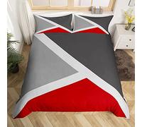Set di biancheria da letto con motivo geometrico patchwork, colore rosso, grigio scuro e grigio chiaro, copripiumino singolo geometria triangolare, decorazione per la stanza della fattoria, moderno,
