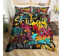 Set di biancheria da letto con motivo graffiti hippie, per ragazzi e adolescenti, stile hip hop, cultura di strada, per bambini e giovani, decorazione per la stanza, 2 pezzi