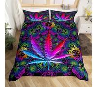 Set di biancheria da letto con motivo mandala bohémien, per ragazze e ragazzi, con copripiumino e foglie di cannabis e foglie di cannabis, decorazione floreale esotica bohémien, per lettini e lettini